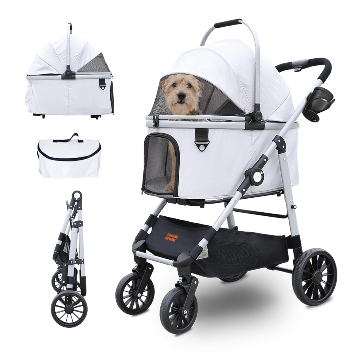 Dog Cat Stroller, Foldable 4 Wheels Dog Stroller for Small Medium Dogs 20 lbs,Pet Strollers for Large Dogs 50lbs, Stable Anti-Shock Detachble Carrier,with 360°Swiveling Front Wheel forTravel