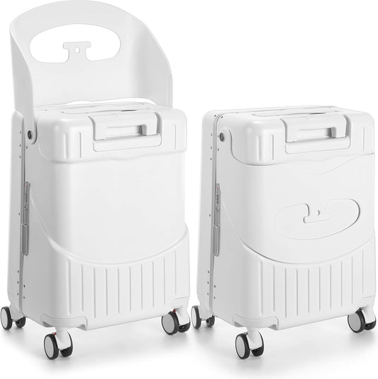 Carry on Luggage with Seat for Kids Expandable Ride on Suitcase with Spinner Wheels and Locks for Travel (20 Inch,White)