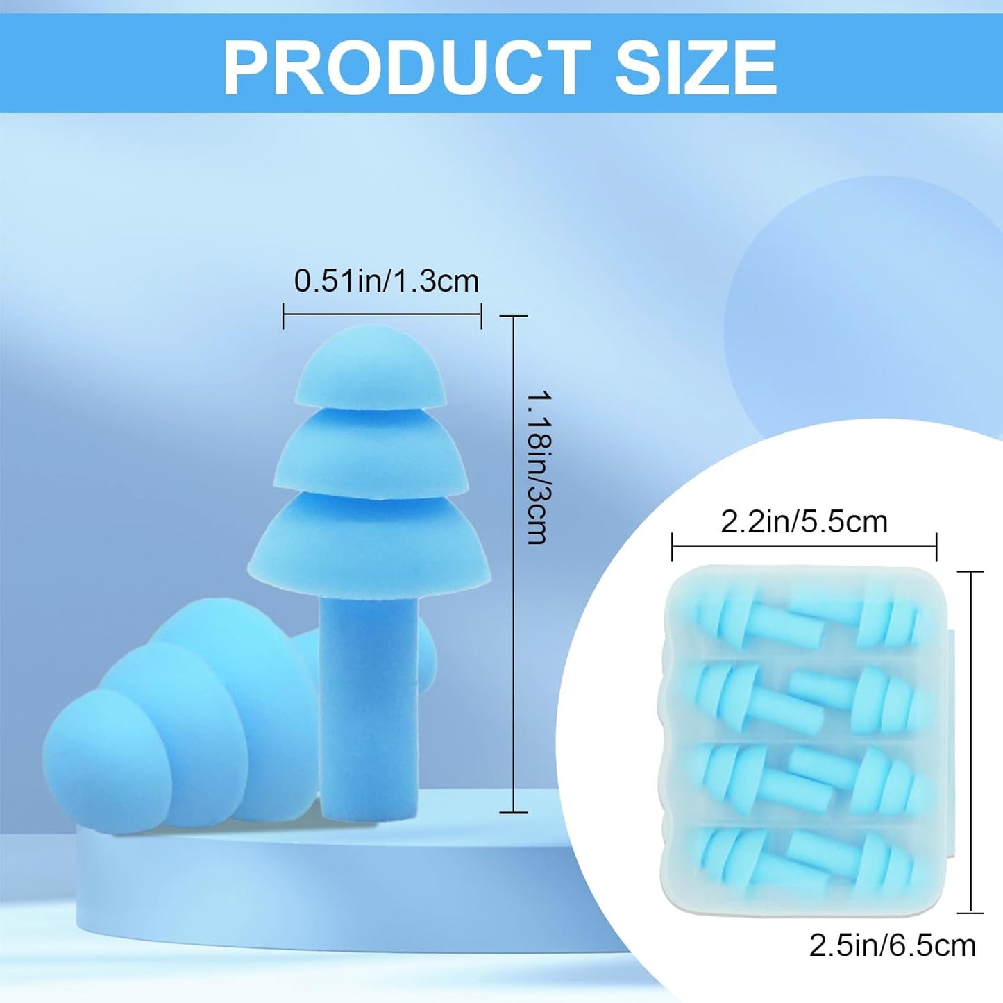 Ear Plugs for Sleeping,12 Pair Earplugs Noise Canceling Soft Silicone Ear Plug Reusable Earplugs for Sleep,Concert,Swimming,Study,Loud Noise,Snoring(Sky Blue)