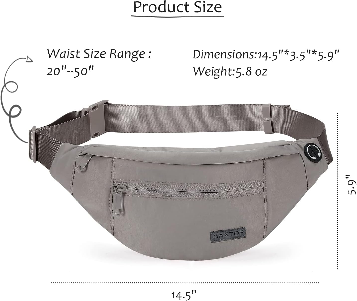 MAXTOP Large Crossbody Fanny Pack with 4-Zipper Pockets,Gifts for Enjoy Sports Festival Workout Traveling Running Casual Hands-Free Wallets Waist Pack Phone Bag Carrying All Phones