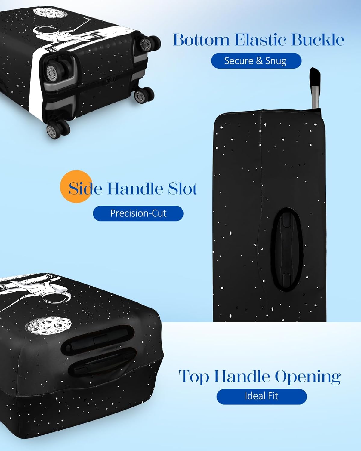 Slohif Luggage Cover for Suitcase Tsa Approved Protector - Luggage Sleeve Large Suit Case Cover Travel Stretch Baggage Case Protective Washable Fit 24-27 Inch Astronaut M