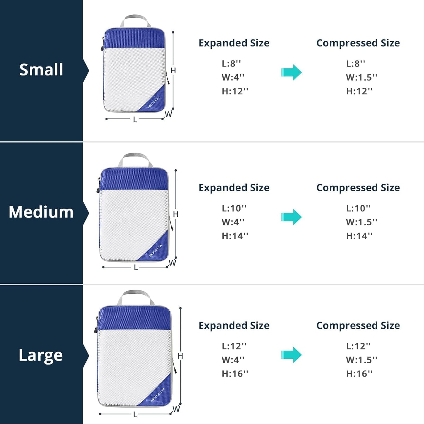 Compression Packing Cubes 6 Set, Compressible Space-Saving Packing Cubes for Travel - Compression Bags, Luggage Organizer, Travel Essentials for Women, Royal Blue
