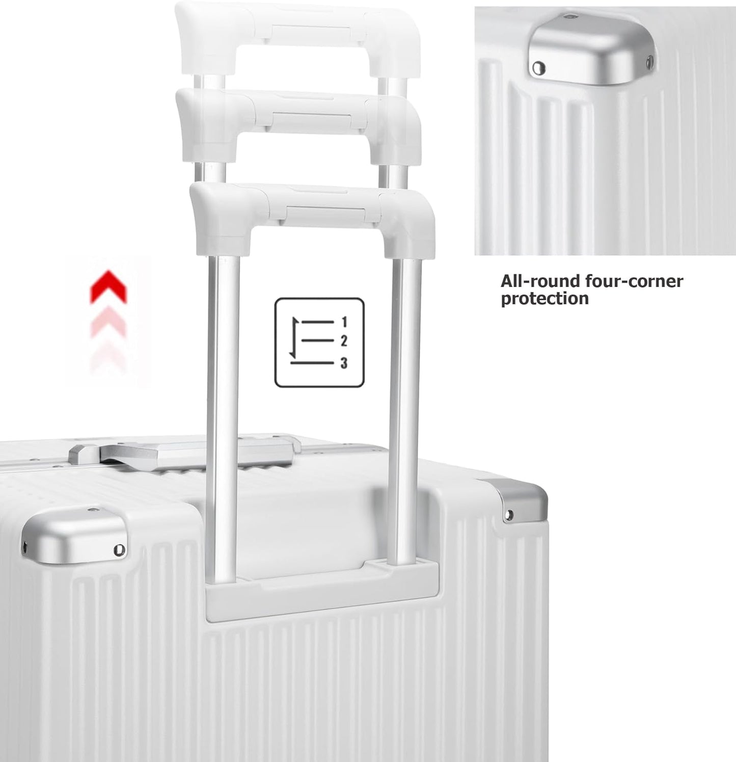 feilario 26in Super Large Captain Aluminum Frame Hardside Spinner Wheels Luggage, Zipperless Checked Suitcase with Cup Holder/Phone Holder