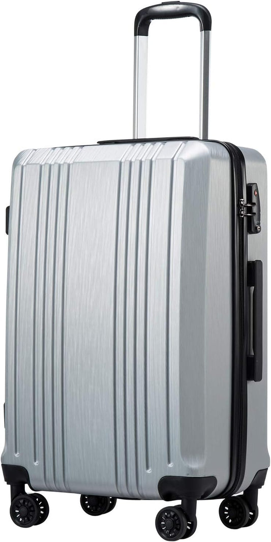 Coolife Luggage Suitcase PC+ABS with TSA Lock Spinner Carry on Hardshell Lightweight 20in 24in 28in (sliver, M(24IN))
