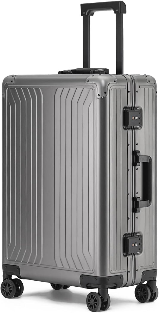 Metal all aluminum carry-on suitcase 20 "hard face, TSA lock and rotating wheel zippered luggage set (dark grey, 20 '')