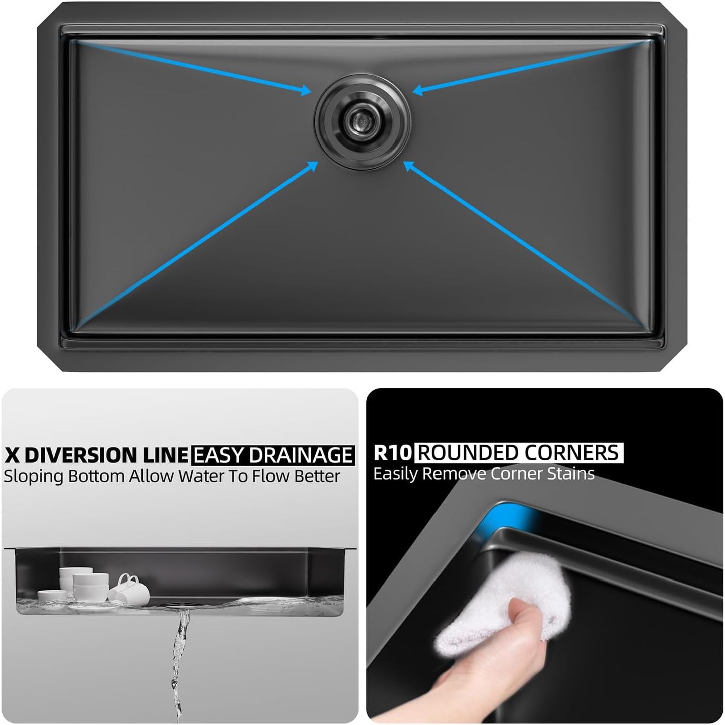 Undermount Kitchen Sink Stainless Steel 32x19 - Undermount Workstation Sink Single Bowl Commercial 16 Gauge Stainless Steel Kitchen Sinks Black