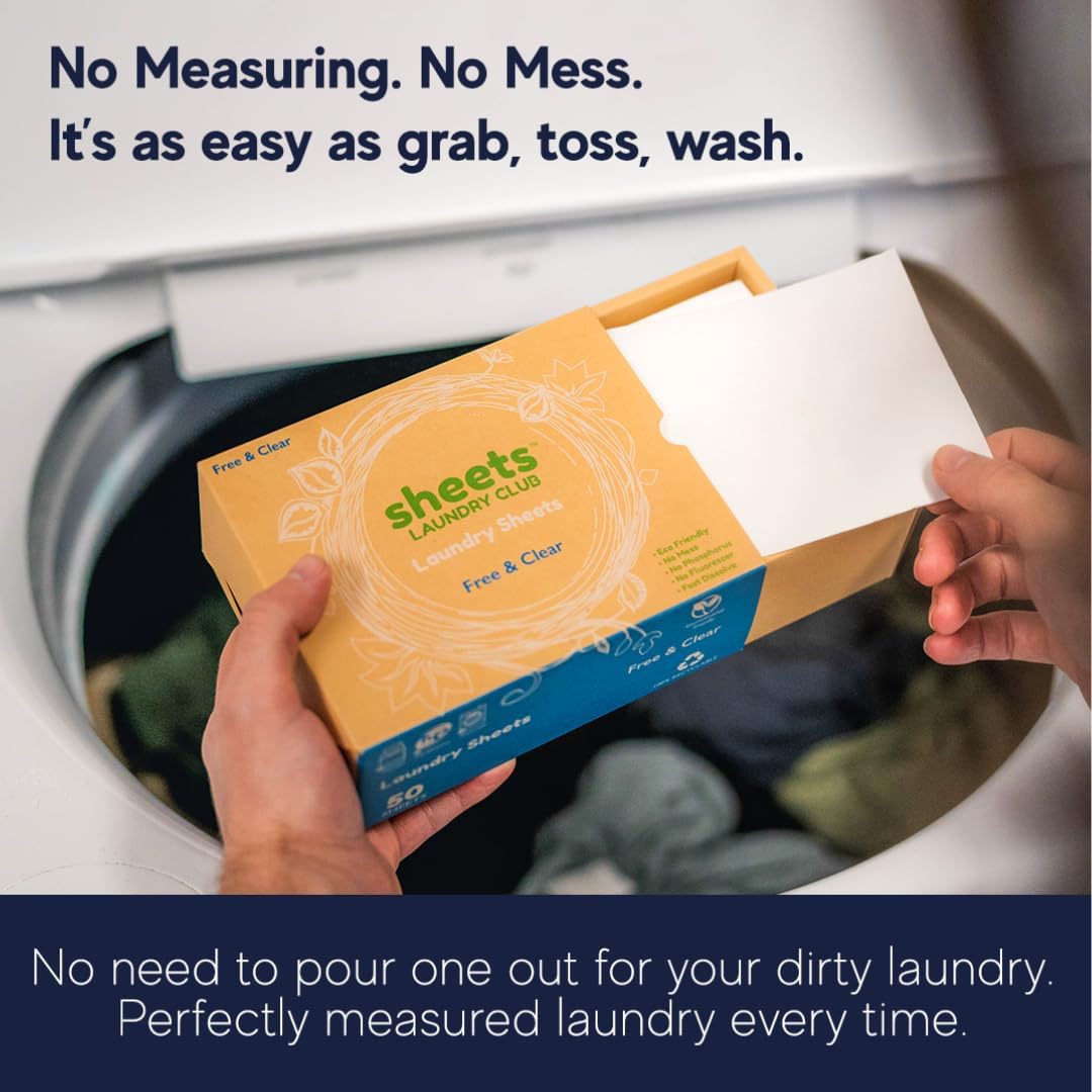 Sheets Laundry Club Laundry Detergent Sheets, 100 Loads - Lavender Scent, Eco-Friendly, Quick-Dissolving Formula, Hypoallergenic, Septic Safe, Plastic-Free Packaging - 50 Sheets