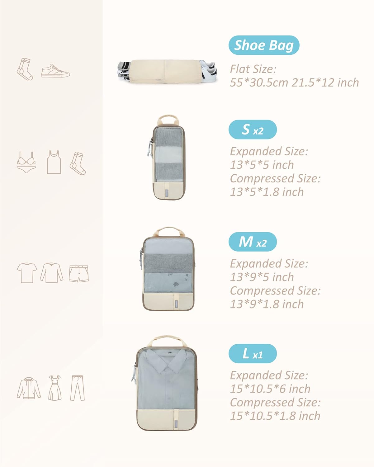 BAGSMART 6 Set /4 Set/2 Set Compression Packing Cubes for Travel, Lightweight Luggage Organizer Bags, Durable Space Saver Bags Travel Essentials