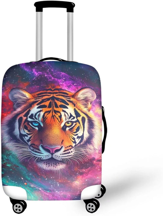 Galaxy Tiger Suitcase Cover Zipper Closure Travel Luggage Protector Anti-Scratch Zip Lugagge Covers for Suitcase Stretchable Suitcase Covers for Luggage Cool Animal Luggage Cover, 18-32 Inch