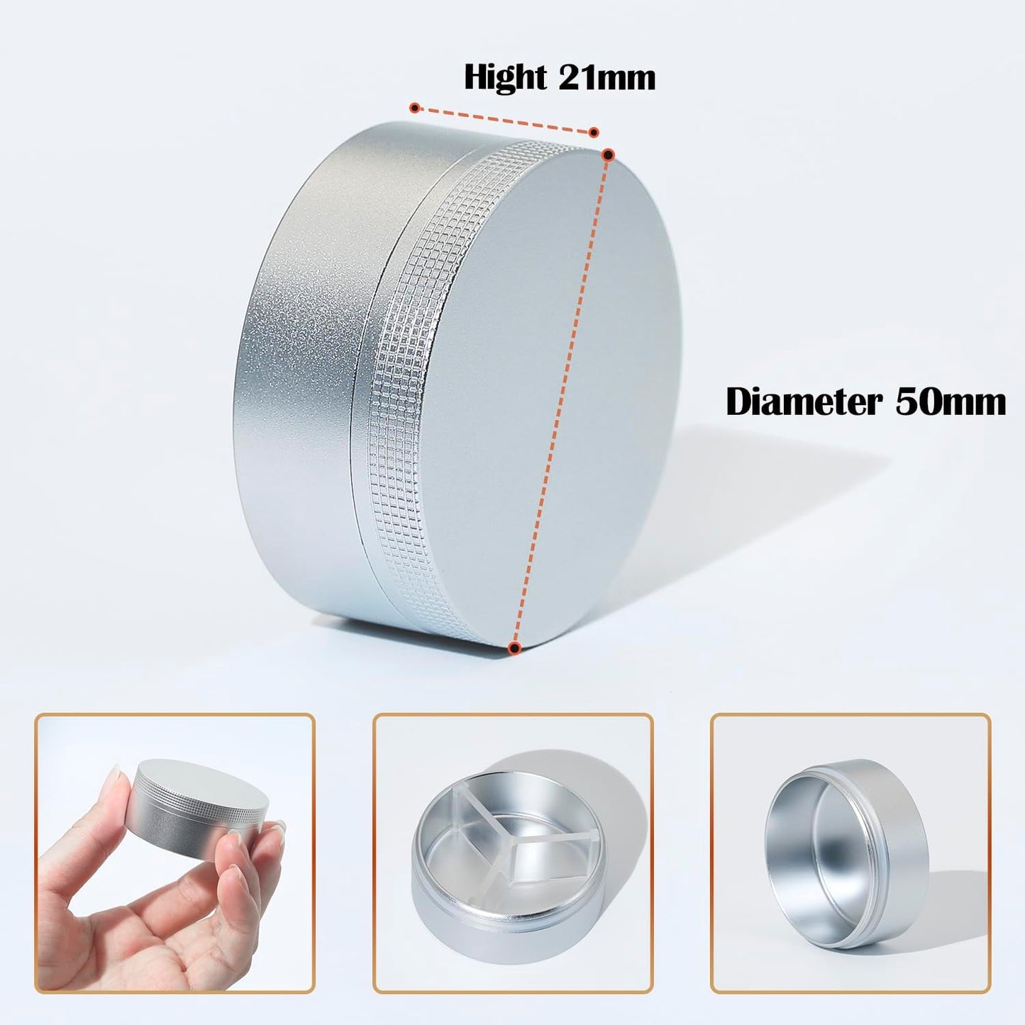 Small Pill Case 3 Compartments, Metal Round Portable Pill Box, Waterproof Travel Pill Organizer, Pocket Purse Medicine Vitamin Holder EDC Container (Silver)