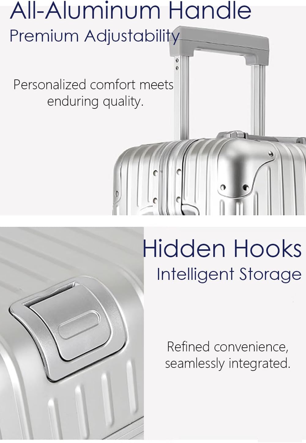 HotWay 20 Inch All Aluminum Carry On Luggage with Wheels, Hard Shell Zipperless Suitcase with TSA Locks, Silver Travel Luggage (22x14x9 Airline Approved)