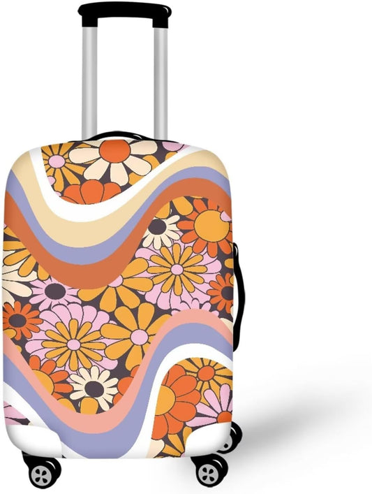 Swirl Hippie Flowers Baggage Covers for 22-25 Inch Suitcase Washable Non Slip Suitcase Cover Colorful Flower Luggage Cover Decoration for Women Girl, Suitcase Protector for Travel Luggage