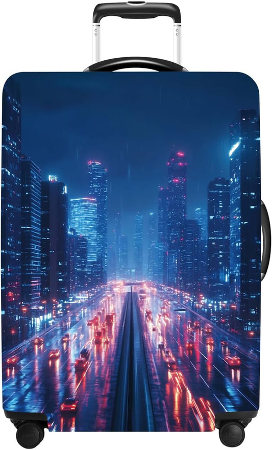 Luggage Cover Washable Suitcase Protector Anti-scratch Suitcase cover Fits 20-34 Inch Luggage (City Night, XL(32-34inch suitcase))