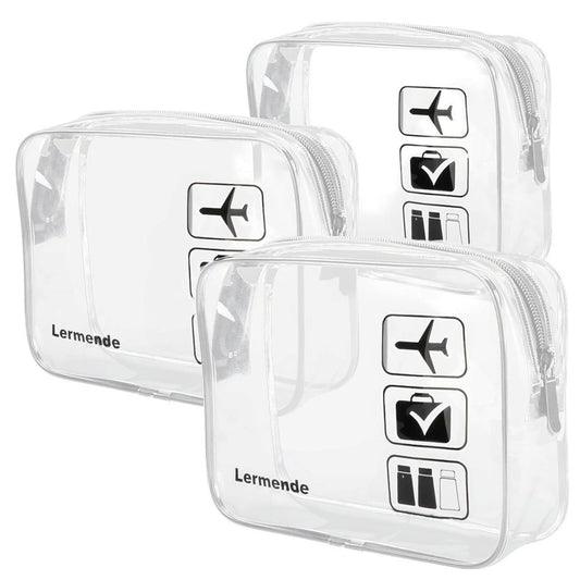Lermende 2pcs Clear Toiletry Bag TSA Approved Travel Bag,Carry On for Travel,Airport Airline Accessories Compliant Bag,Quart Sized Makeup Cosmetic bag Women Men (Clear, 3 Pack)