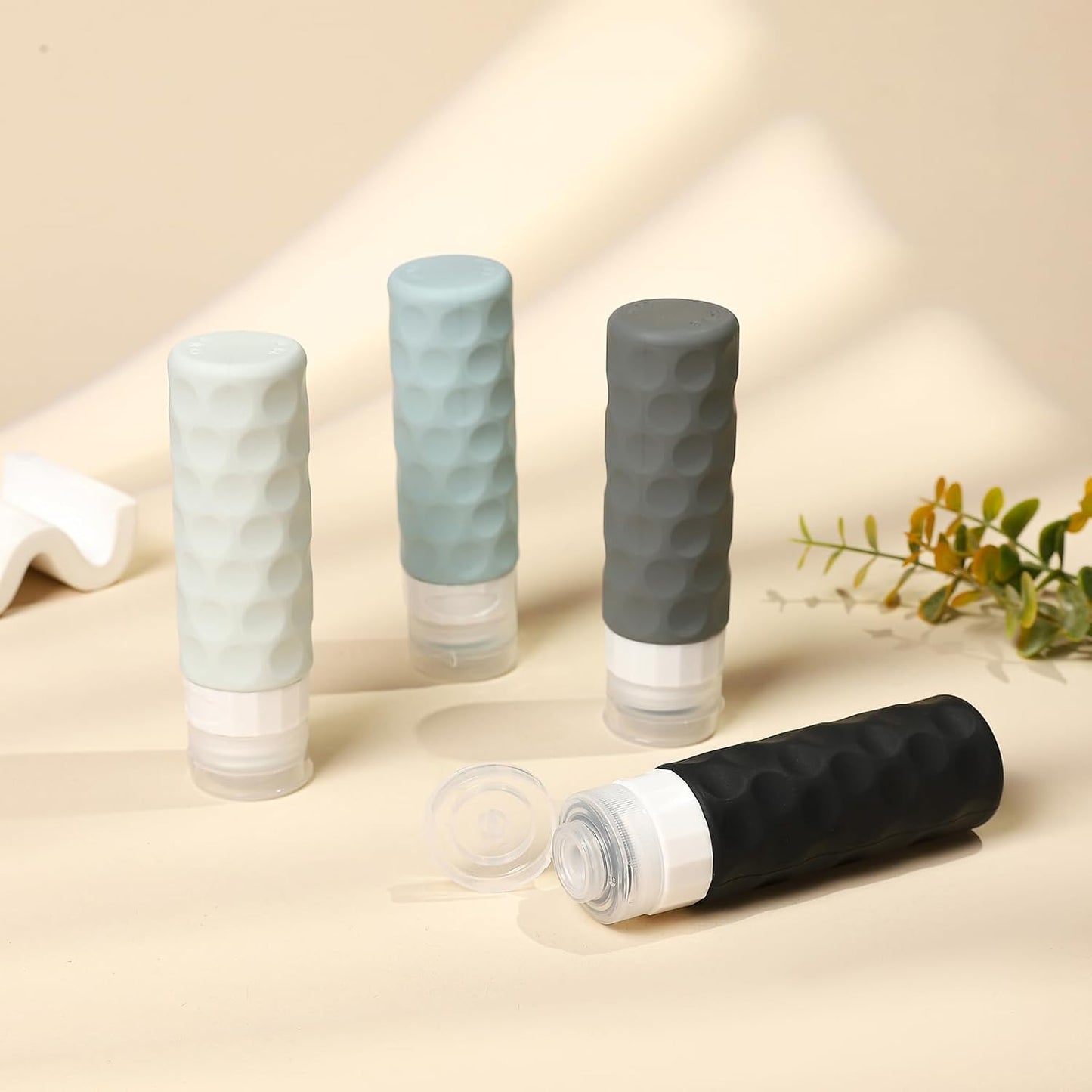 Travel Bottles for Toiletries, 4pcs Tsa Approved 3oz Travel Size Containers, BPA Free Leak Proof Premium Silicone Bottles, Refillable Liquid Squeezable Accessories W/Toiletry Bag