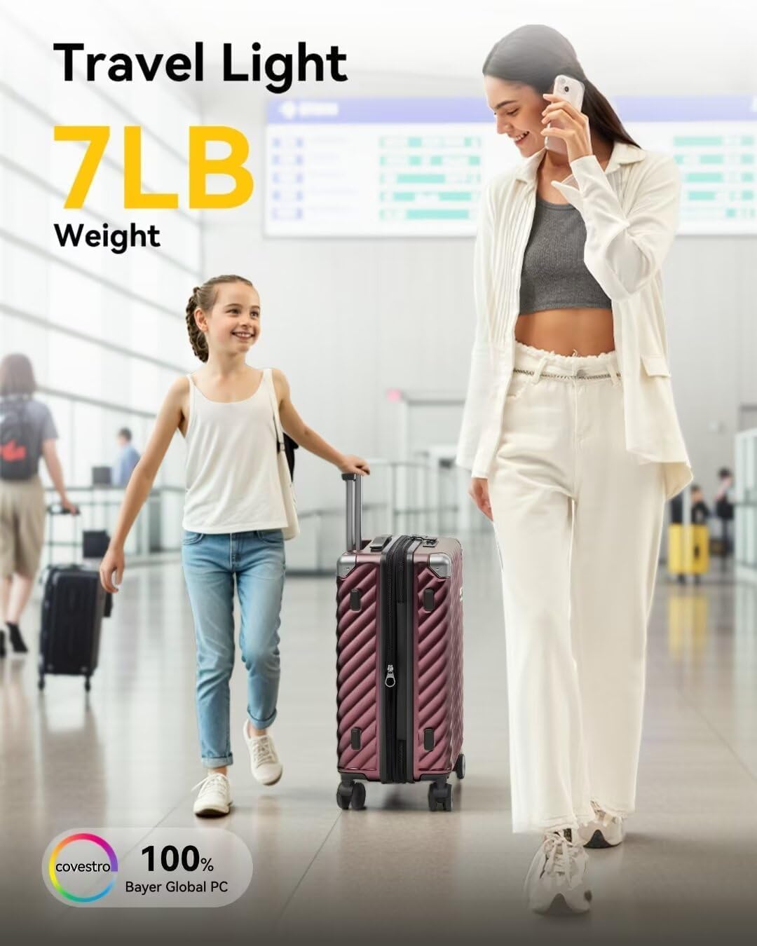 LUGGEX Luggage with Spinner Wheels - Expandable Hard Shell Suitcase With Wheels, Carry-On 20-Inch, Cherry