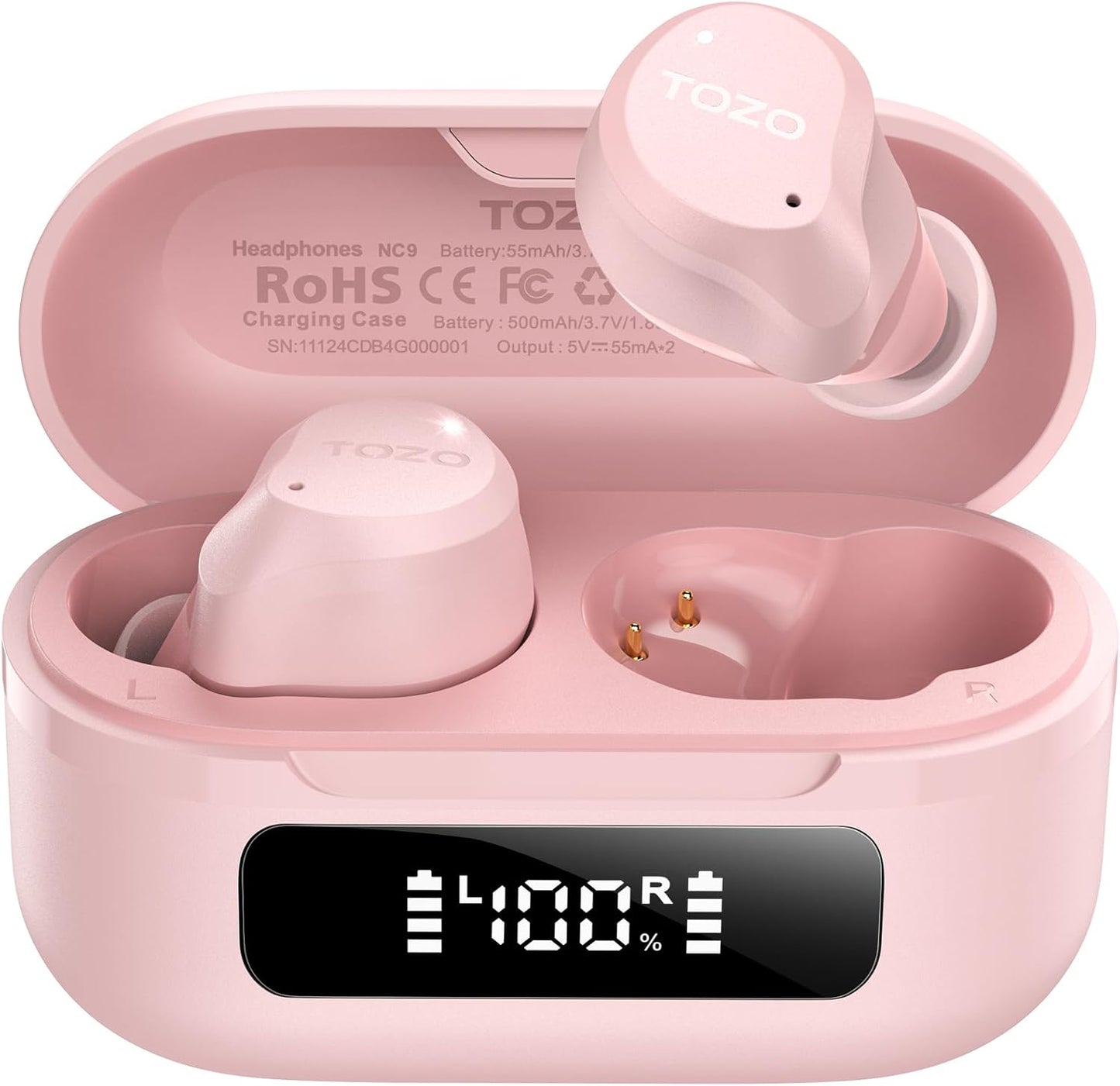 TOZO NC9 Hybrid Active Noise Cancelling Wireless Earbuds, 6 Mics ENC Clear Call, IPX8 Waterproof, in Ear Bluetooth 5.3 Headphones Stereo Bass Ear Buds 59H Playtime with LED Display 32 EQs via APP