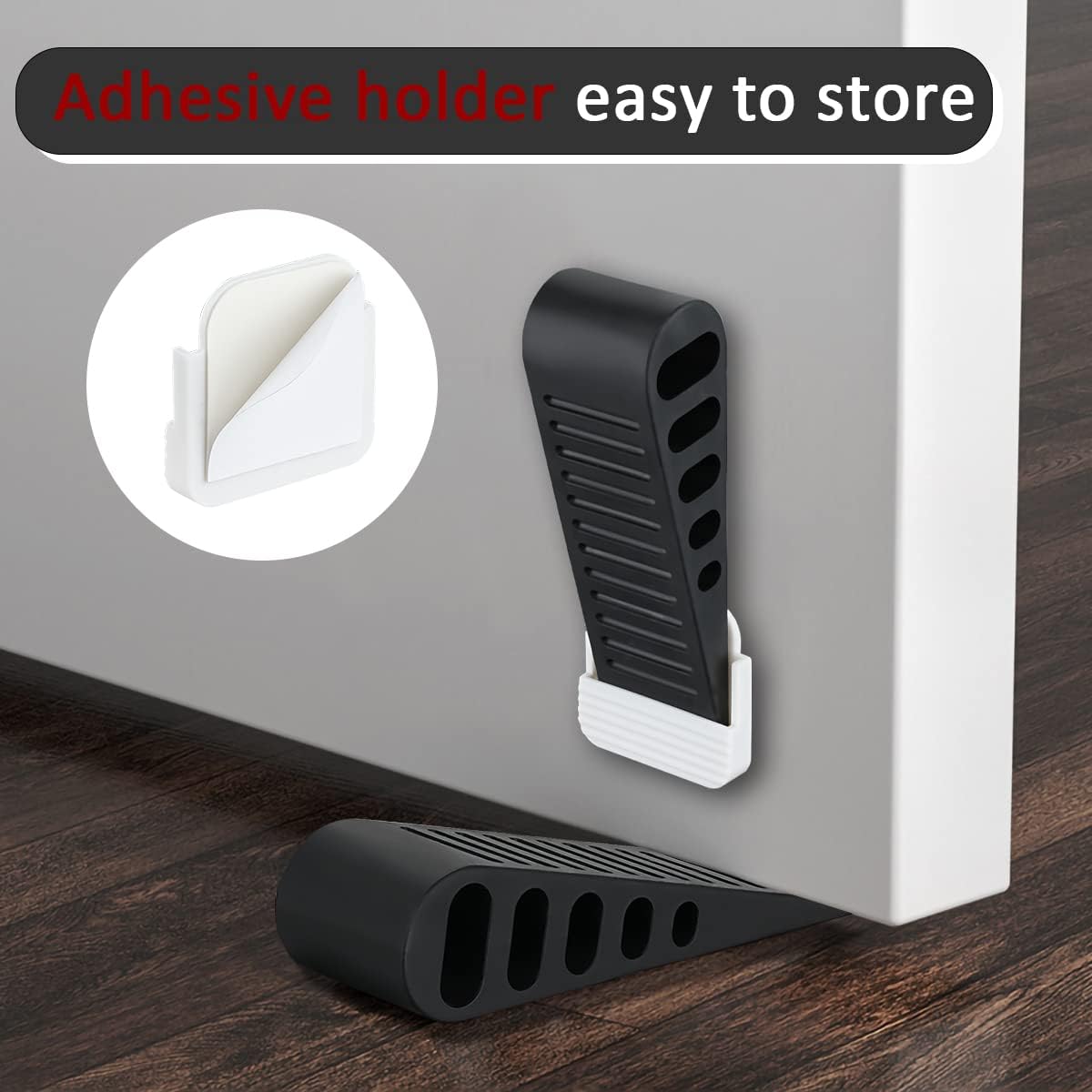 JQK Rubber Door Stopper Wedge, Black 4 Pack Soft TPR Premium Door Stops for Bottom of Heavy Duty Door on Tile, Concrete, Carpet, Wooden Floor, DSB61-BK-P4