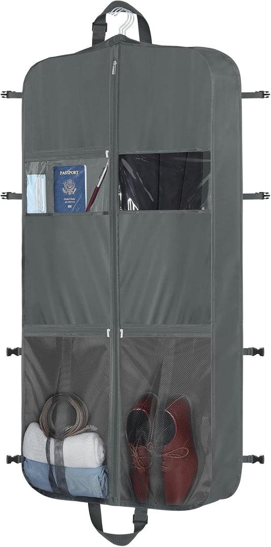 Zilink Upgraded Garment Bags for Travel Hanging Fur Coat Storage Bag Suit Bags for Men Storage with Adjustable Handles and Stable Buckles for Suit Shirts Coats Dresses, Grey