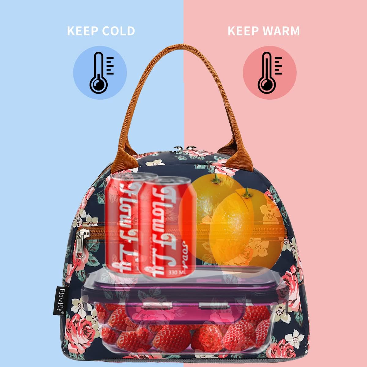 FlowFly Insulated Lunch Cooler Bag - Tote Bag Organizer for Women/Men, Rose