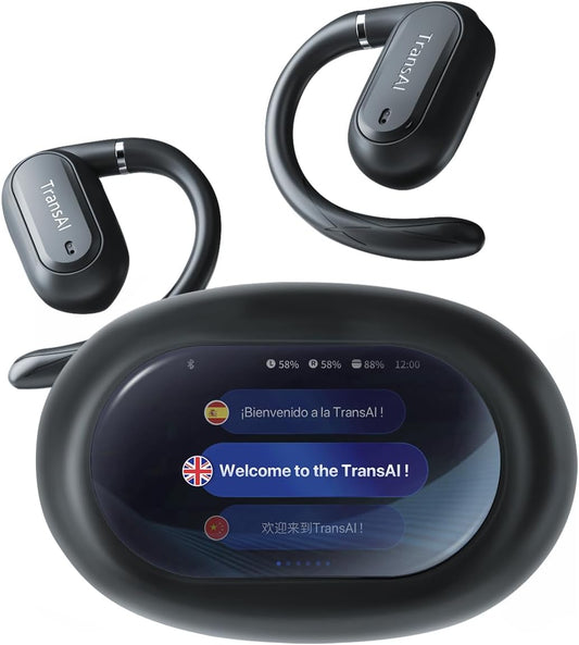 GO1 Real-time Phone Call Translaton Earbuds, 3-in-1 AI Translator Earbuds with Adjustable Earhook Open-Ear Translating Ear Bud Supports 150+ Languages for Video Calls, Business Visits