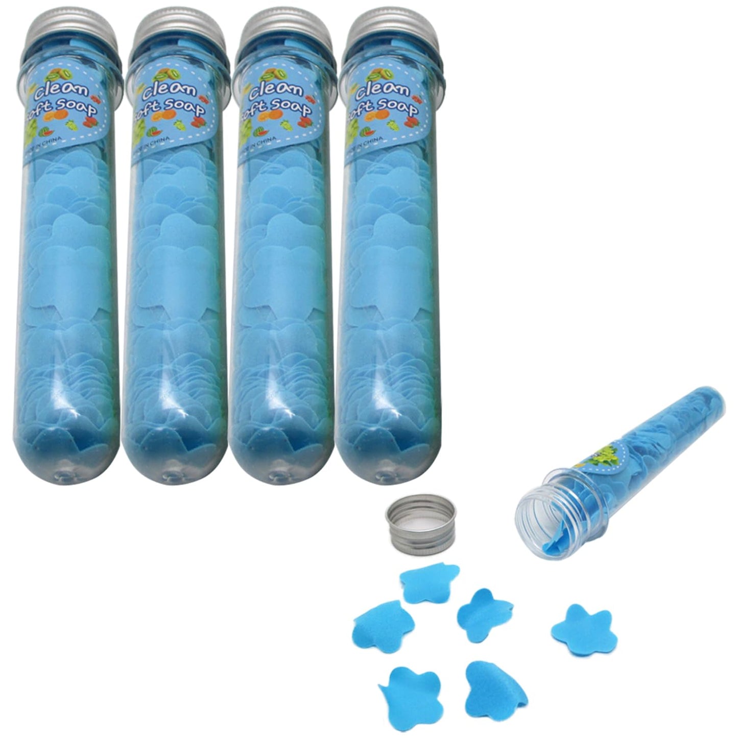 Flower Paper Soap Sheets (Pack of 4) - Portable Disposable Travel Paper Soap Confetti - Foaming Hand Washing Scented Soap Flakes for Indoor, Travel, Camping, Hiking, Outdoor, (Blue)