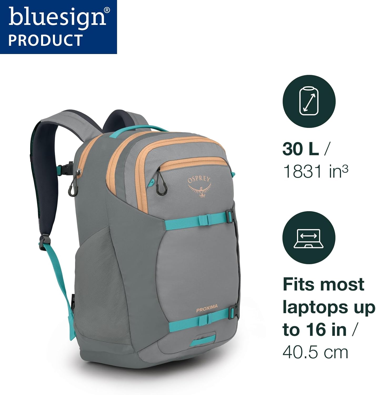 Osprey Proxima 30L Campus Laptop Backpack - Organized Everyday Pack with Dedicated Tech Storage, Water Bottle Pockets, and Comfortable Carry - Perfect for School, Commutie, and Travel, Black/Coal Grey