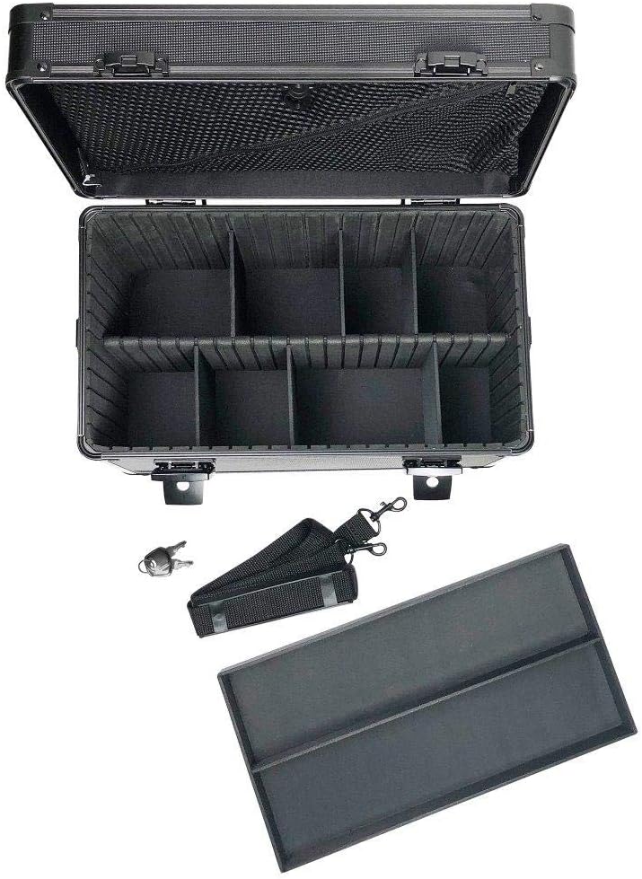 Vaultz Portable Safe Box - 14 L x 9.12 H x 8.5 Inch Large Storage Box with Lock, Mesh Pocket & Adjustable Compartments for Cash, Documents and Valuables - Tactical Black