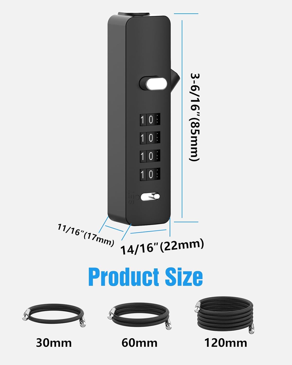 Combination Lock, 4-Digit Steel Cable Locks with Code, Locks for Lockers with 3 Lengths Cables for Bikes, File Cabinets, Wardrobes, Small Fences, Refrigerator Door (Black-2pcs)