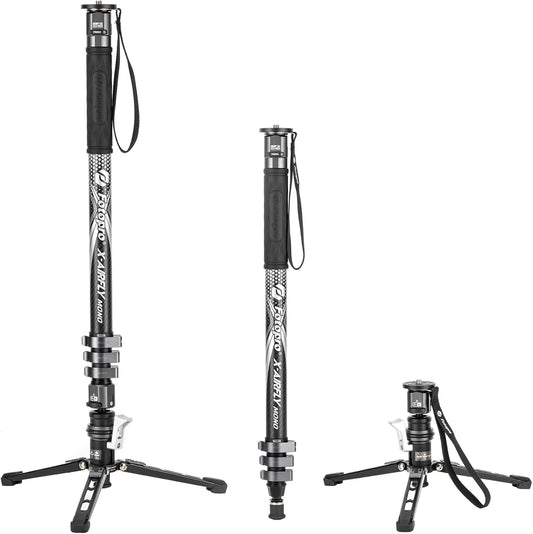 Fotopro Carbon Fiber 3-in-1 Monopod, 73" Travel Monopod with Feet, Max Load 22lbs for DSLR Camera Stabilizer, X-Airfly Mono Grey