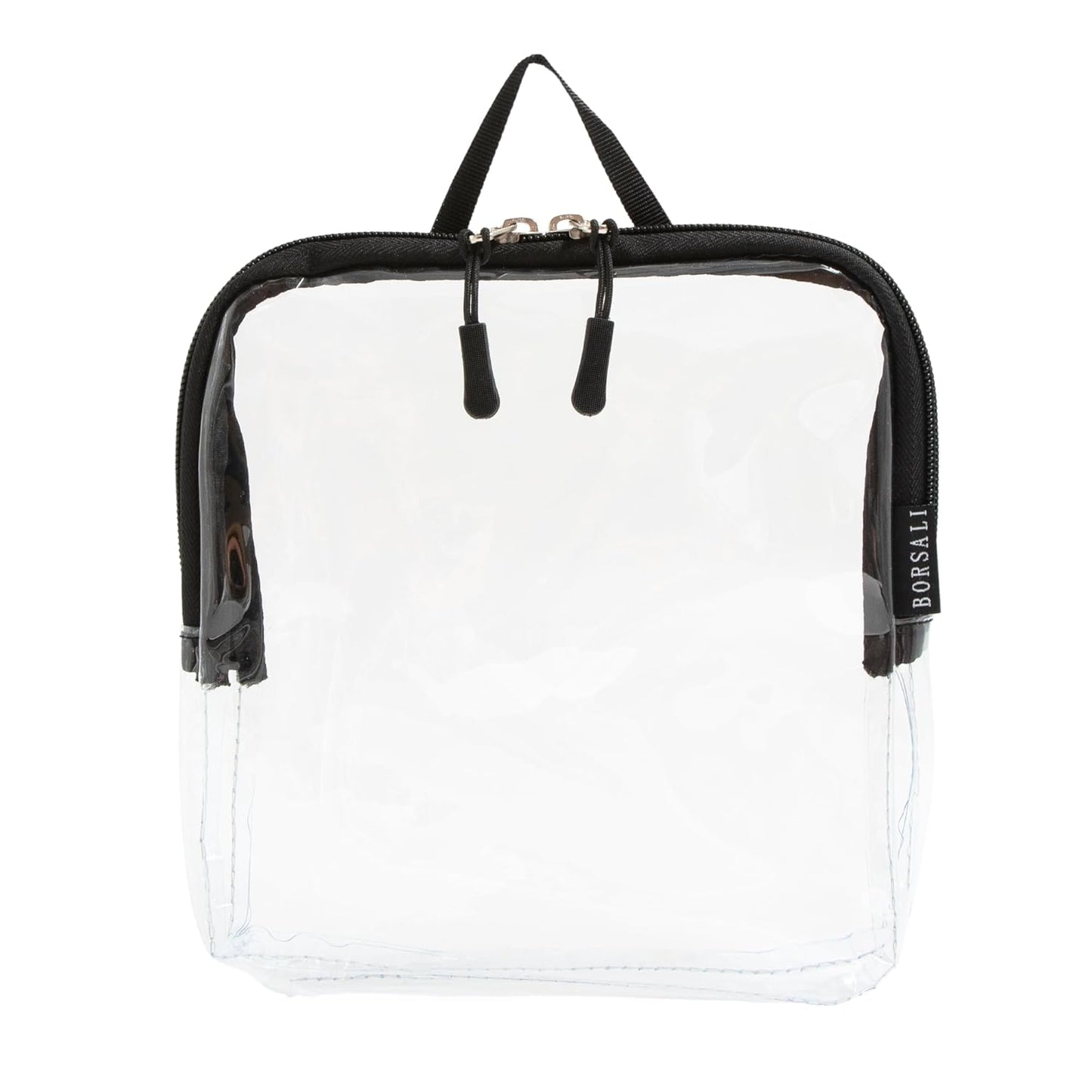 BORSALI TSA Approved Toiletry Bag - Clear Quart Size for 3-1-1 Carry On Travel - Makeup Organizer Cosmetic Pouch with Zipper - Travel Accessories - Black With Handle