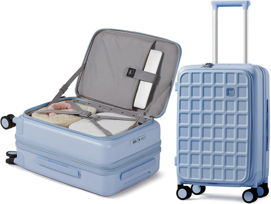 aji Expandable Top Opening Carry On Luggage Airline Approved, 20 Inch Lightweight Hardside Carry On Suitcase with Spinner Wheels, Travel Luggage with Laptop Compartment for Women Men, Blueberry Blue
