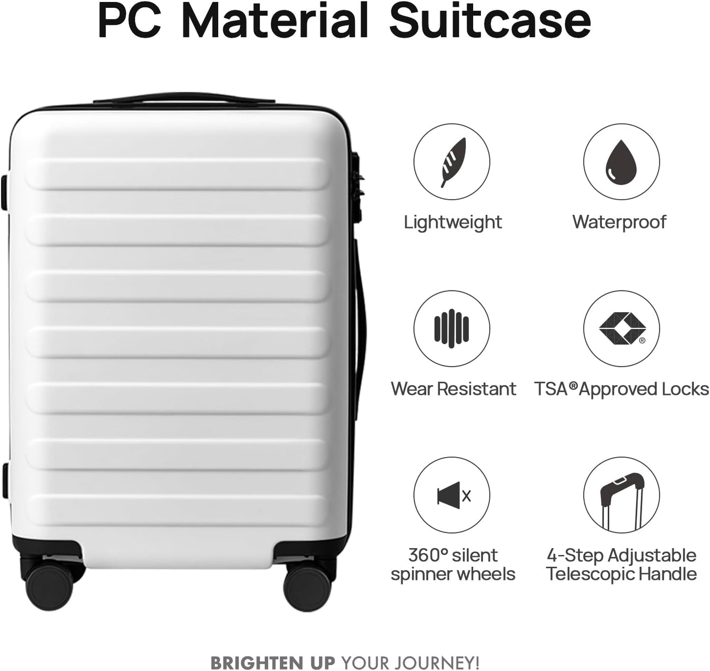 NINETYGO Large Checked Luggage 28 Inch, Checking In Luggage with Smooth Spinner Wheels, Lightweight, Hard Shell PC Suitcase, Lightweight Travel Luggage, TSA Approved (Lily White, Rhine Basic)
