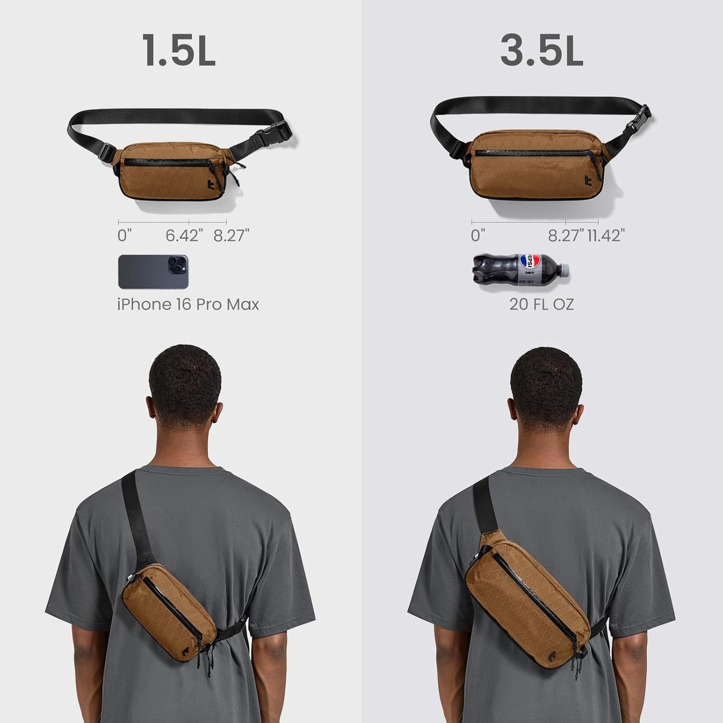 tomtoc 1.5L X-Pac Sling Bag with RFID Blocking, Crossbody Bag Minimalist Chest Shoulder Pack for Men/Women, Water-resistant Lightweight Casual Funny Pack for Travel, Daily Commute