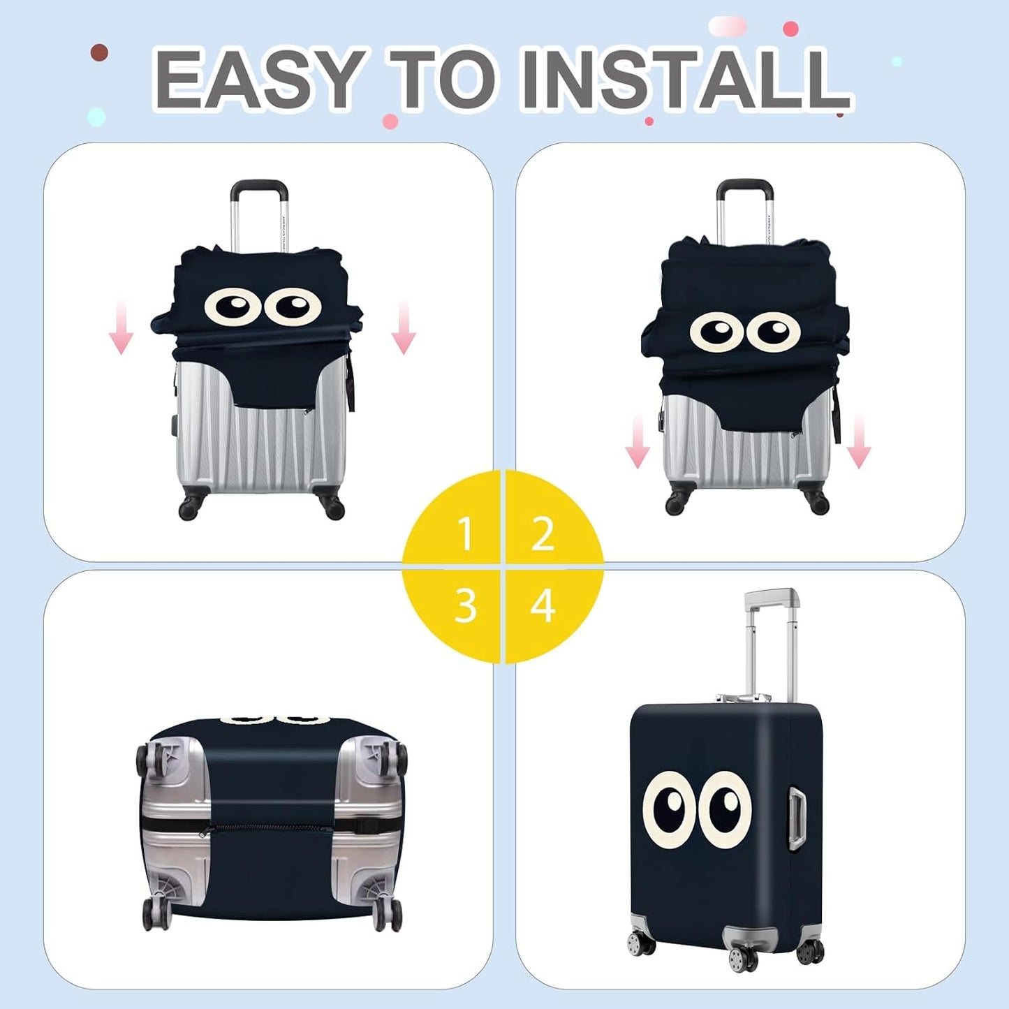 ANNA QUEEN Navy Blue Cartoon Eyes Luggage Cover, Funny Suitcase Protector for 24-26 Inch Luggage, Stretchable & Washable Travel Cover, Cute, Durable & Easy to Spot