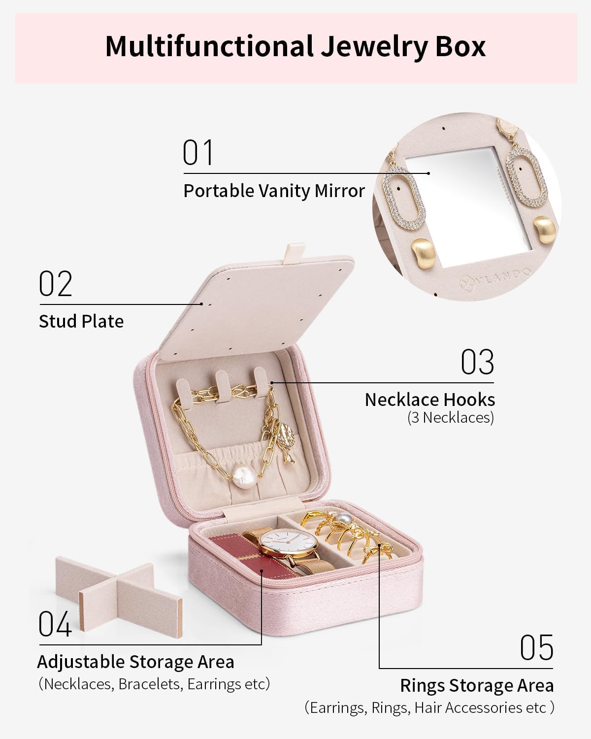 Vlando Jewelry Box for Aunt Gifts from Niece Nephew, Birthday Gifts for Aunt Auntie, Unique Gifts for Aunt Auntie Travel Jewelry Case, Auntie Gifts for Wedding Anniversary - Letter F, Pink