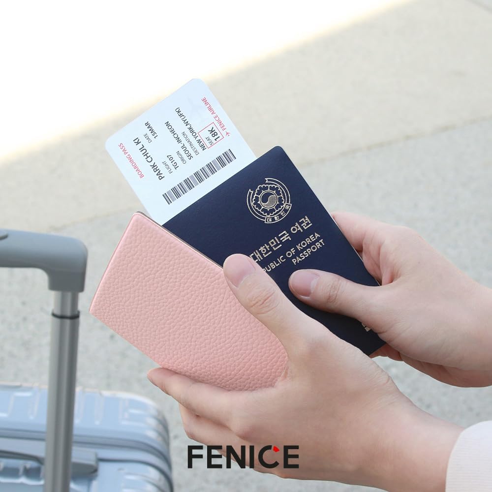 Fenice Classic Passport Cover Holder Wallet Case for Travel Essential RFID Blocking Vegan Leather Waterproof (BLACK)
