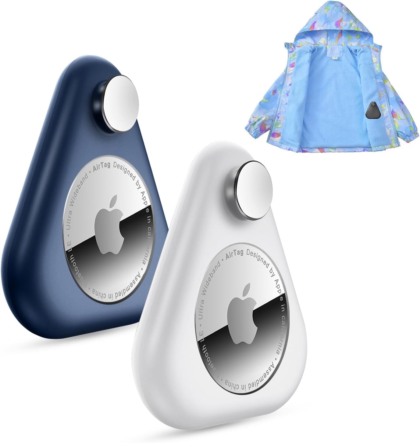 Airtag Holder for Kids Hidden 2 Pack Upgraded GPS Tracker Case, Anti-Removal Airtag Hard Case with Safety Pins, Avoid Airtag Loss, Suitable for Children, Elderly, Pets, Backpack, Luggage(Blue White)