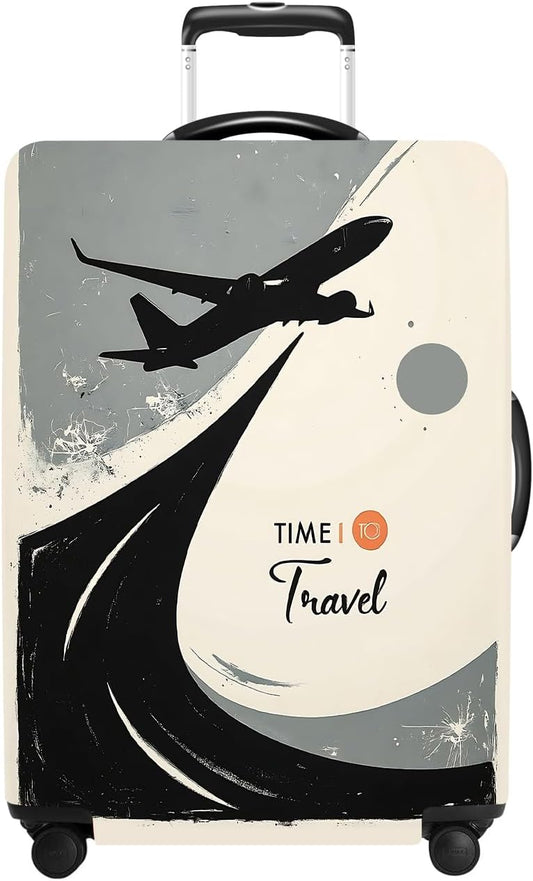 Suitcase Cover with Time to Travel Design, Luggage Protector, Fit for 24-26Inch Luggage Durable Travel Bag Cover with Zipper Closure