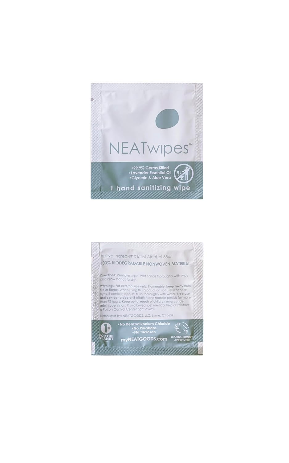 NEATwipes Hand Sanitizing Wipes | Travel Size | Disposable Wet Wipe & Planet Friendly | Lavender Essential Oil & Soothing Aloe | 24 Individually Wrapped Wipes per Package