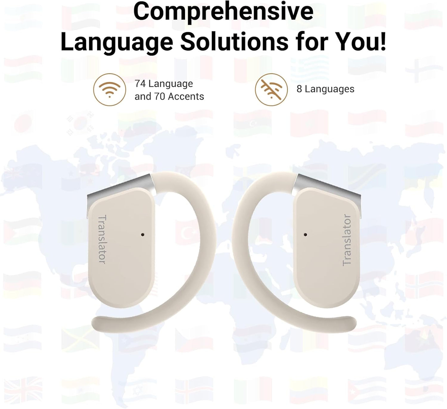 M9 AI Language Translator Earbuds Open-Ear Headphones Support 144 Languages & Accents Translation Earbuds Real Time Translator Device, Snug Fit, Ergonomic Ear Hooks Beige (With Offline Package)