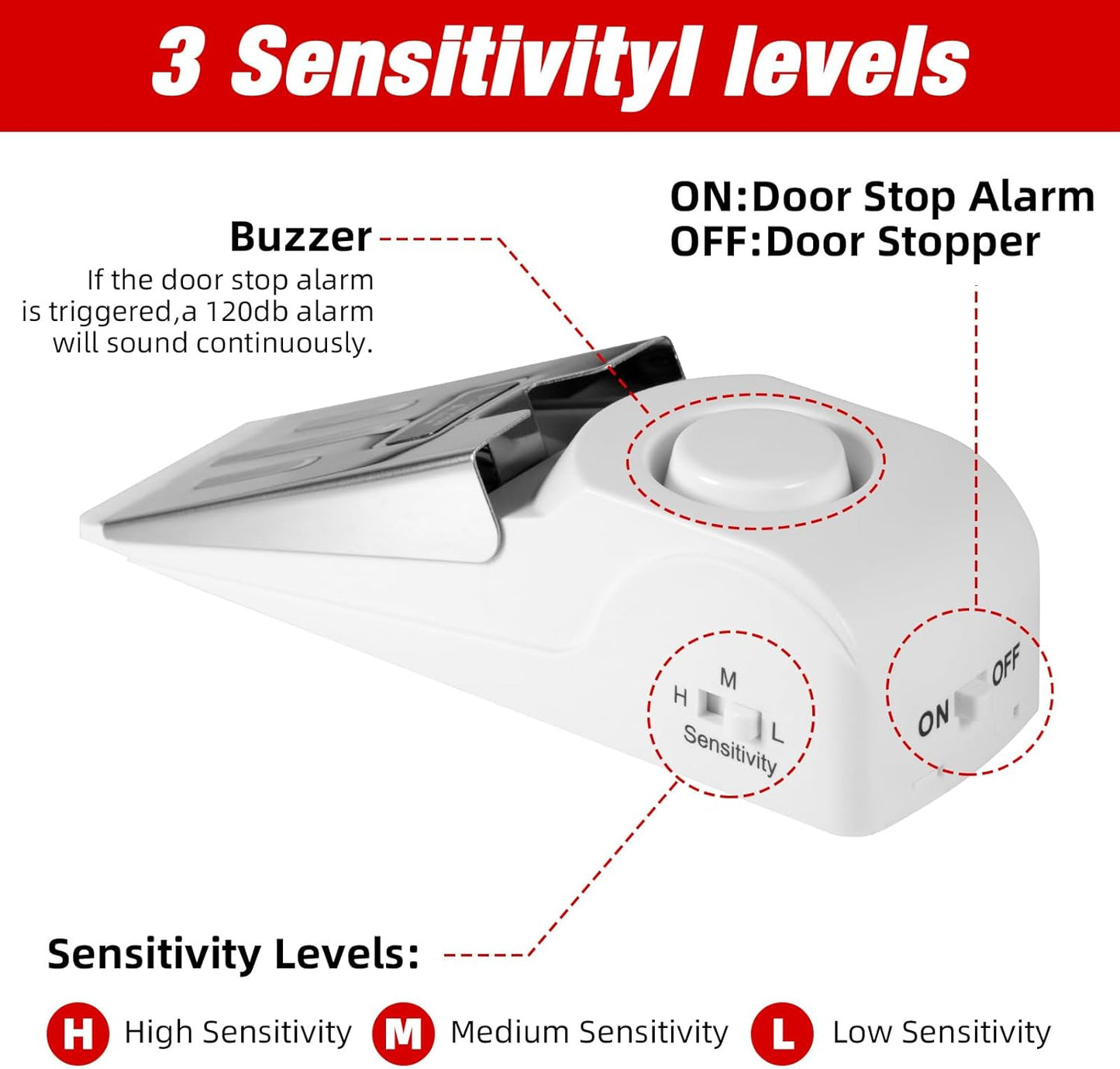 Portable Door Stop Alarm and Traveling Hotel Door Lock, No Installation Required, Provides Double Security for Home, Hotel and Traveling (1 Door Lock + 2 Door Stop)