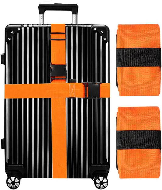 Luggage Straps for Suitcases TSA Approved-2 Pack Bright Personalized Luggage Belt Strap for Suitcase/Carry On Bag Luggage Accessories for Travel (Neon Orange)