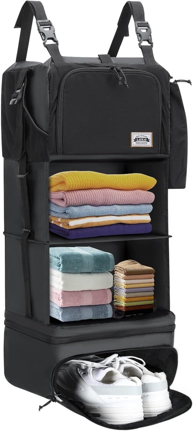 Hanging Packing Cubes for Travel – Portable Closet Organizer with Shoe Compartment, Compression Travel Shelves for 24–32 Inch Suitcases, Foldable Carry-On Packing System