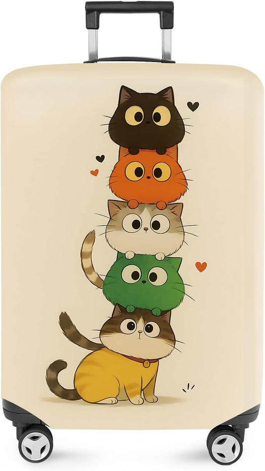 ANNA QUEEN Stacked Cute Cats Luggage Cover, Fun Cat Pile Design, Stretchable, Washable Travel Protector for 24-26 Inch Suitcases