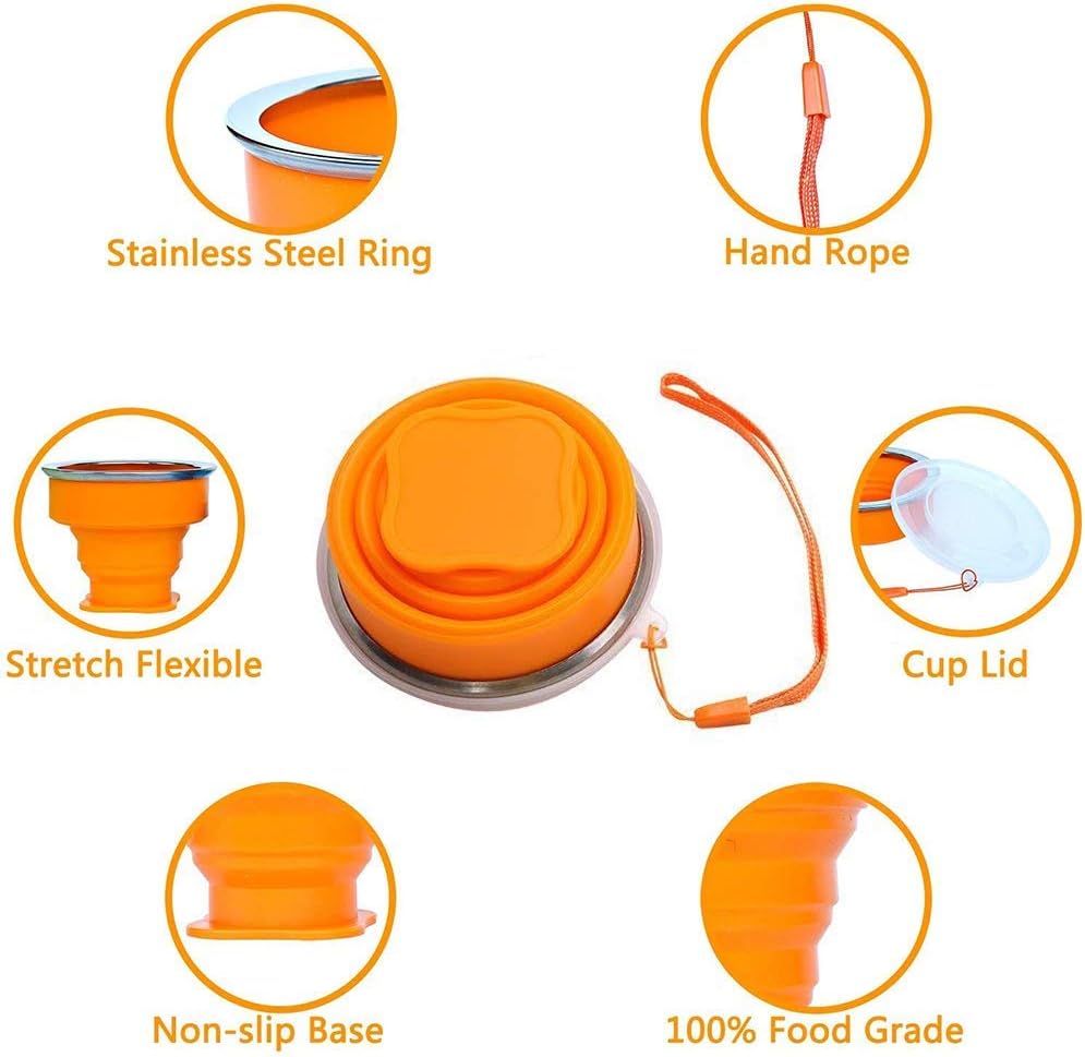 Silicone Collapsible Travel Water Cup, 6Pack Collapsible Silicone Cup with Lid, Expandable Drinking Cup Set, Reusable Mug for Camping, Hiking, Travel