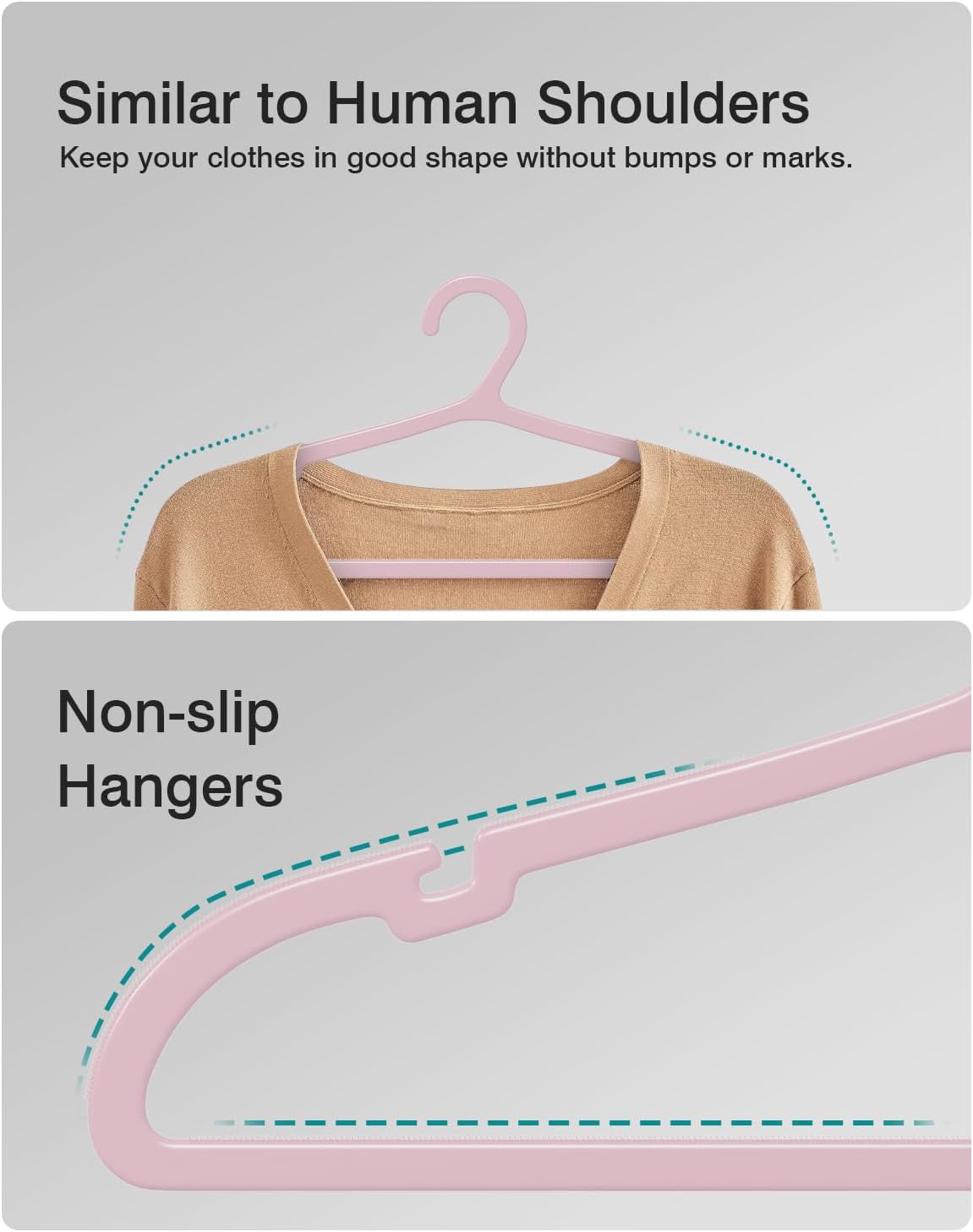 30 Pack Clothes Hangers, Non Slip Plastic Coat Hangers, Space Saving, Heavy Duty, Hanging Dry Wet Clothes, 16.4" x 8.3", Light Pink, UAPY0530P