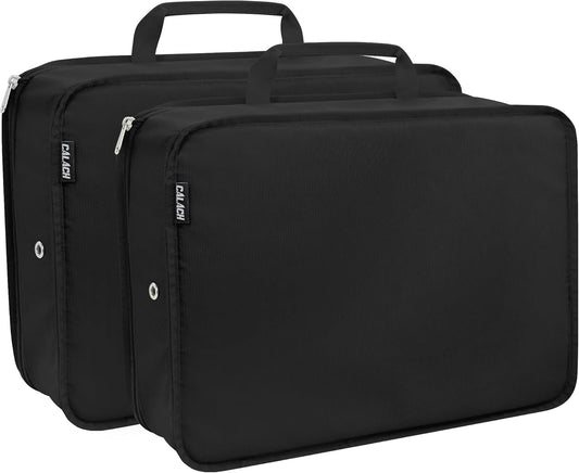 Extra Large Compression Packing Cubes for Travel Essentials, 2 Set Expandable Travel Cubes for Packing Bags Suitcase Organizer, Black