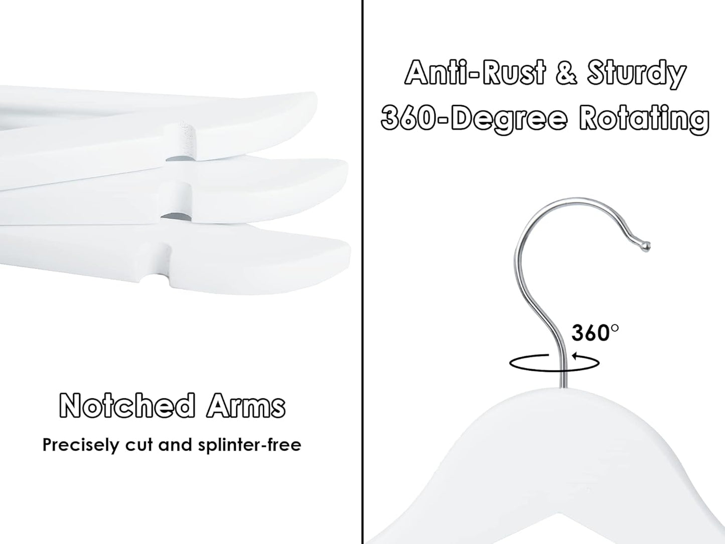 StorageWorks Wooden Hangers, Wood Coat Hanger for Coats, Shirts, Jackets, Pants, Suits, White Color, 20 Pack