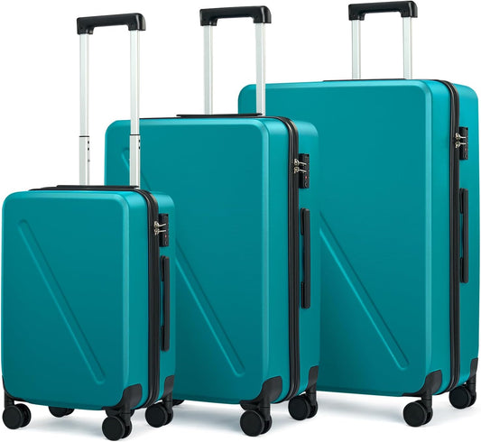 MILADA Luggage Sets With Spinner Wheels, Hard Shell Suitcases TSA Approved Travel Luggage, 3 Piece Luggage Set 20 Inch Carry On Luggage Medium Suitcase 28 Inch Large Suitcases,Caribbean Blue